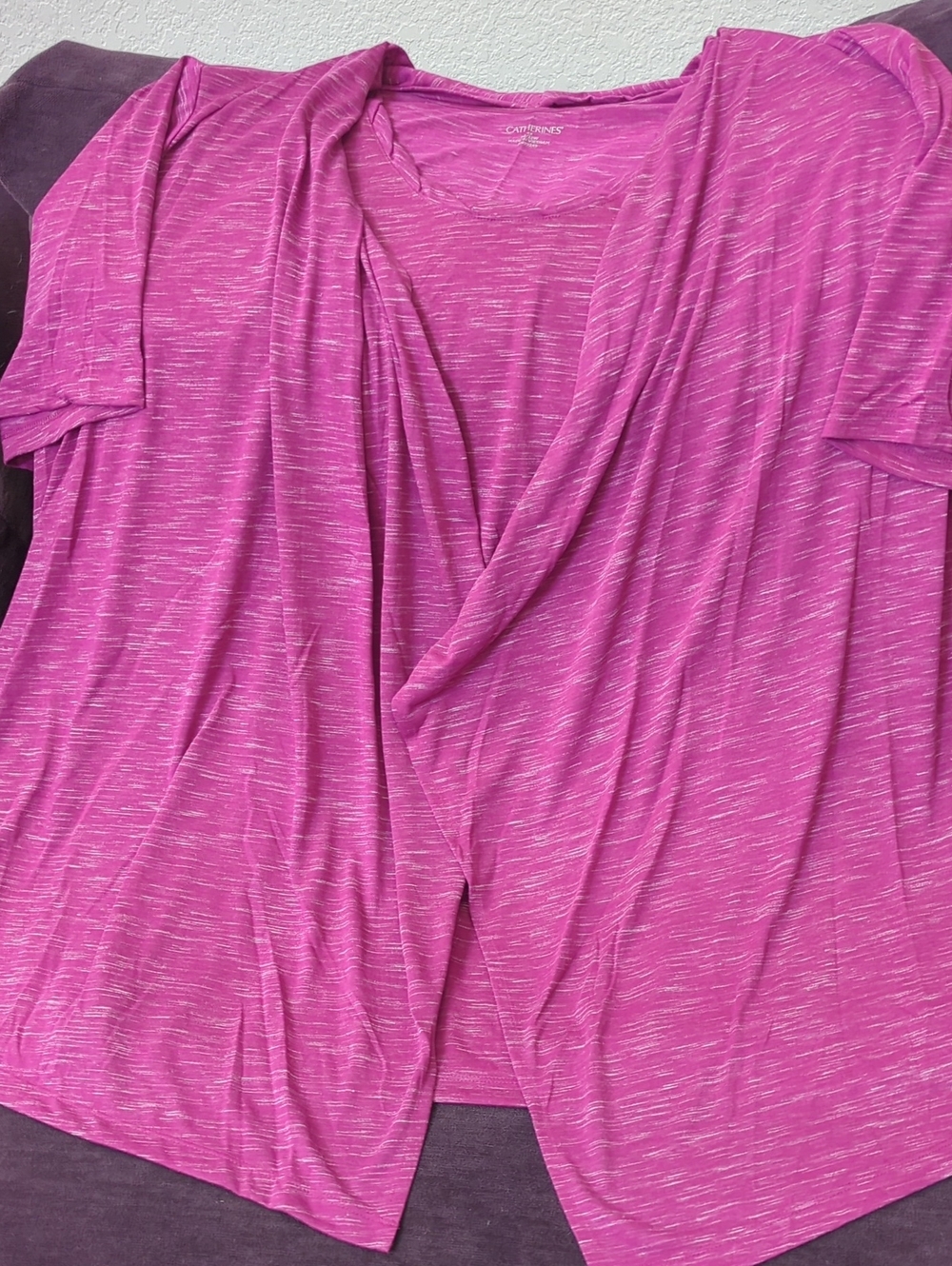 Catherines Heathered Fuchsia Draped Open-Front Tunic
